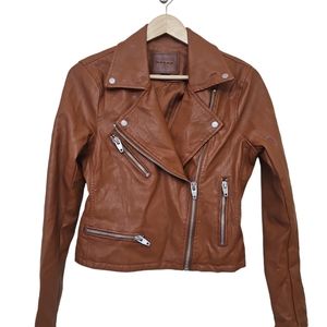 Blank NYC Vegan Faux Leather Brown Motorcycle Jacket Small
